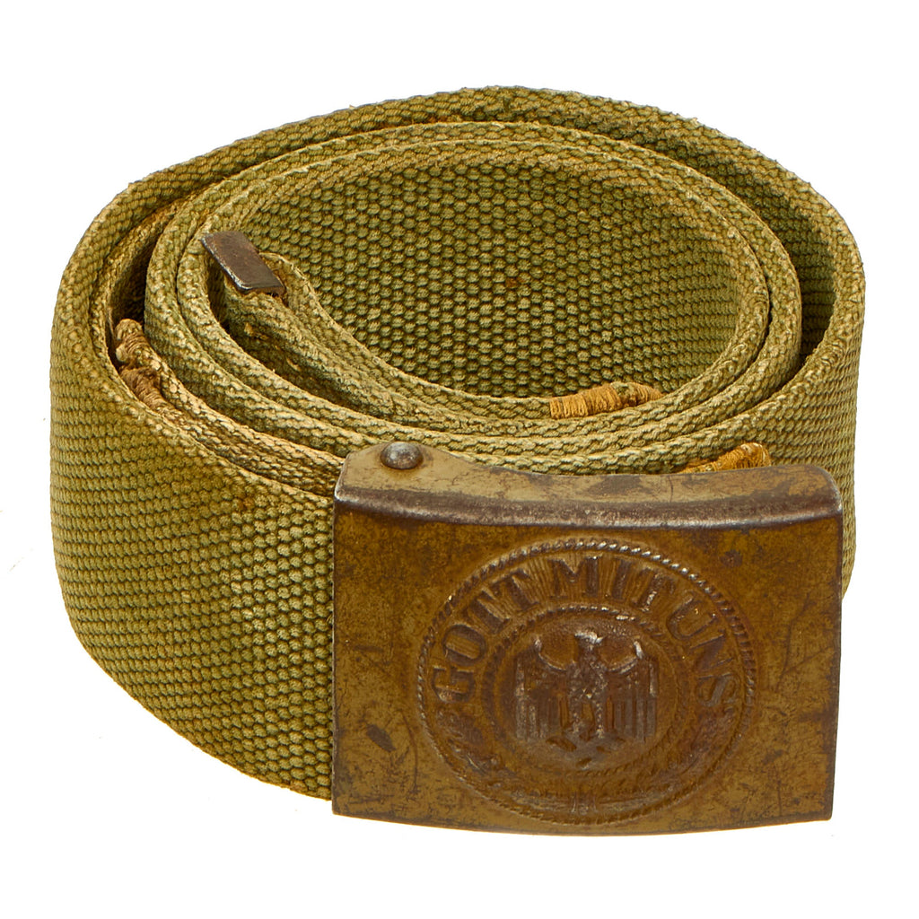 Original German WWII Rare Named Tropical Afrikakorps DAK Web Belt with Steel Buckle & Provenance Original Items