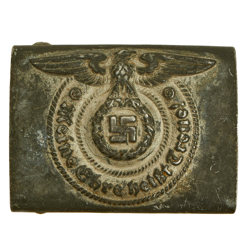 Original German WWII SS EM/NCO Plated Steel Belt Buckle by Overhoff & Cie - Schutzstaffel Original Items