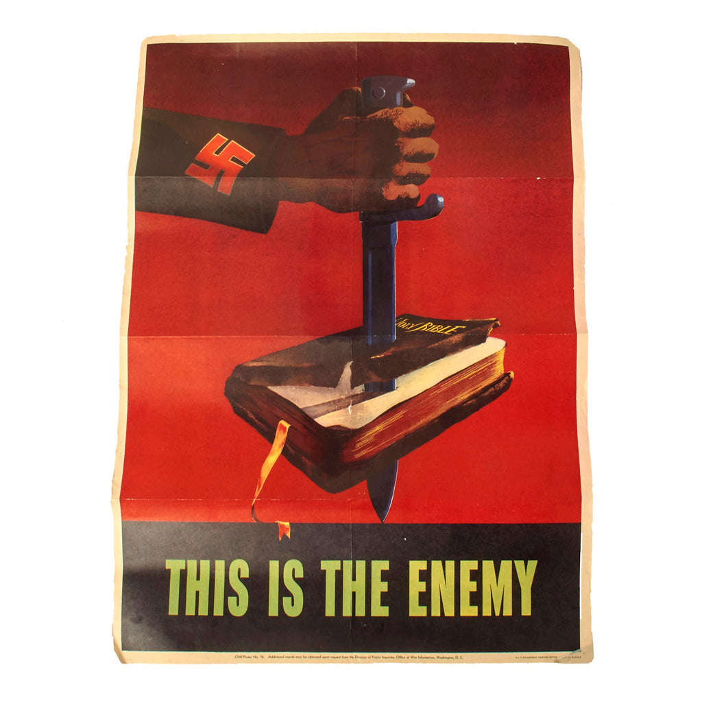Original U.S. WWII Anti-Axis Propaganda Poster - This is the Enemy - 20" x 28" - OWI Poster No. 76 Original Items
