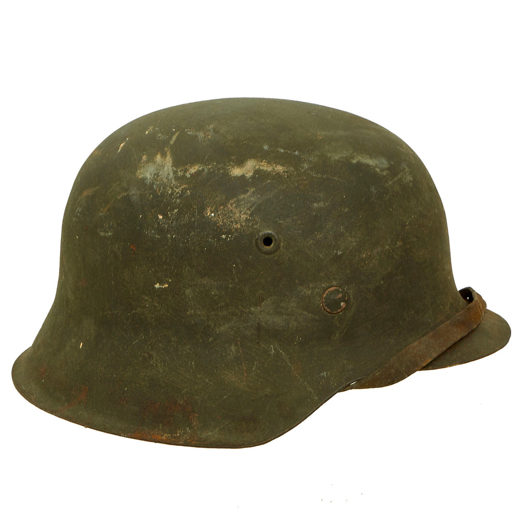 Original German WWII Texture Painted M42 Army Heer No Decal Size 66 Helmet with 57cm Liner & Chinstrap - Rare Unknown Maker “vl” Original Items