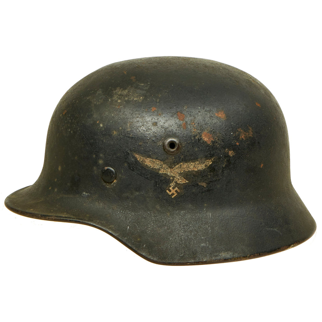 Original German WWII Service Used M40 Single Decal Luftwaffe Helmet with Size 57 Liner - Q64 Original Items
