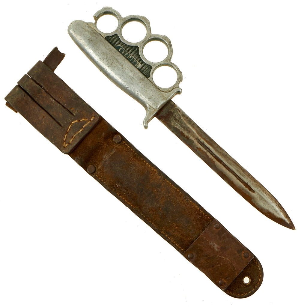 Original U.S. WWII Rare Everitt Green Handle Knuckle Fighting Knife with Scabbard Original Items