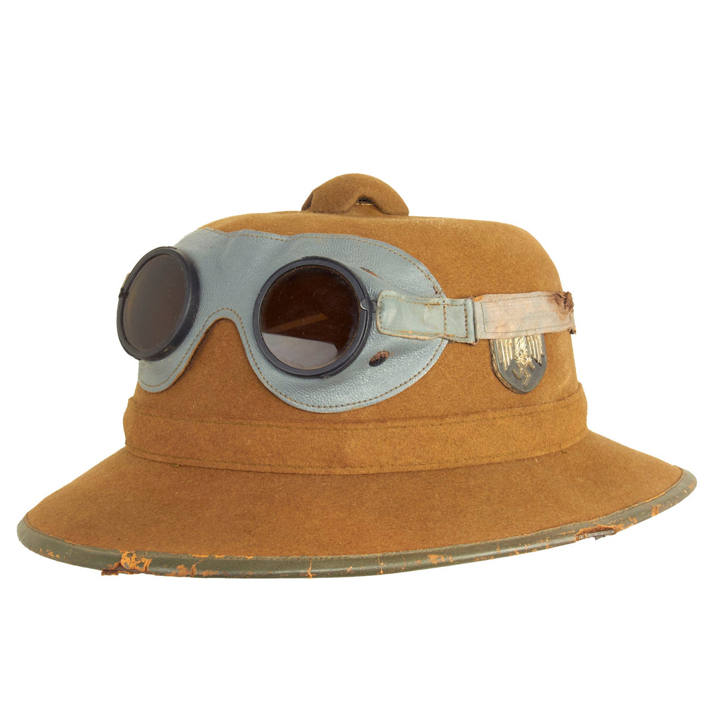 Original German WWII 1942 dated 2nd Model Afrikakorps DAK Sun Helmet by APN with Badges & Ultrasin Goggles - size 55 Original Items