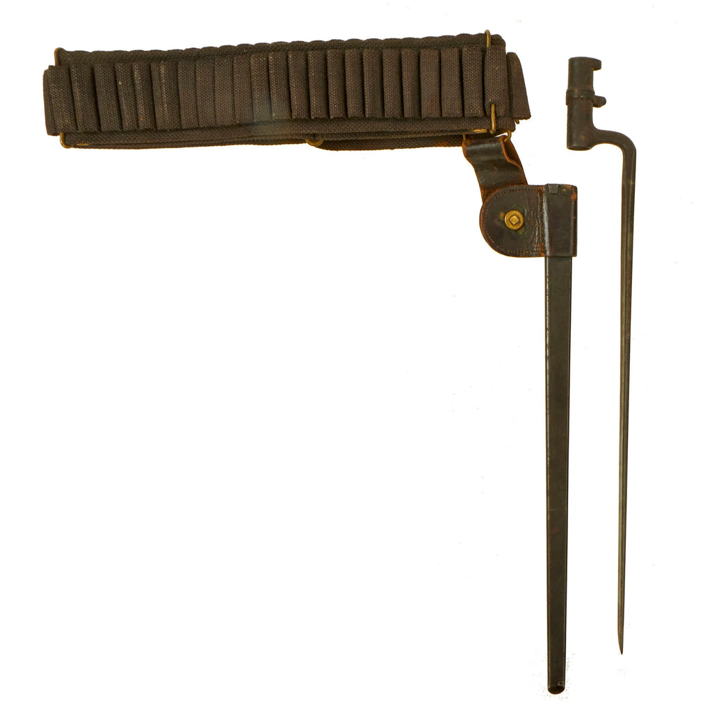 Original U.S. Spanish American War 45 Round .30-40 Krag Rifle Ammunition Belt With Trapdoor M1873 Rifle Socket Bayonet With U.S. Scabbard Original Items