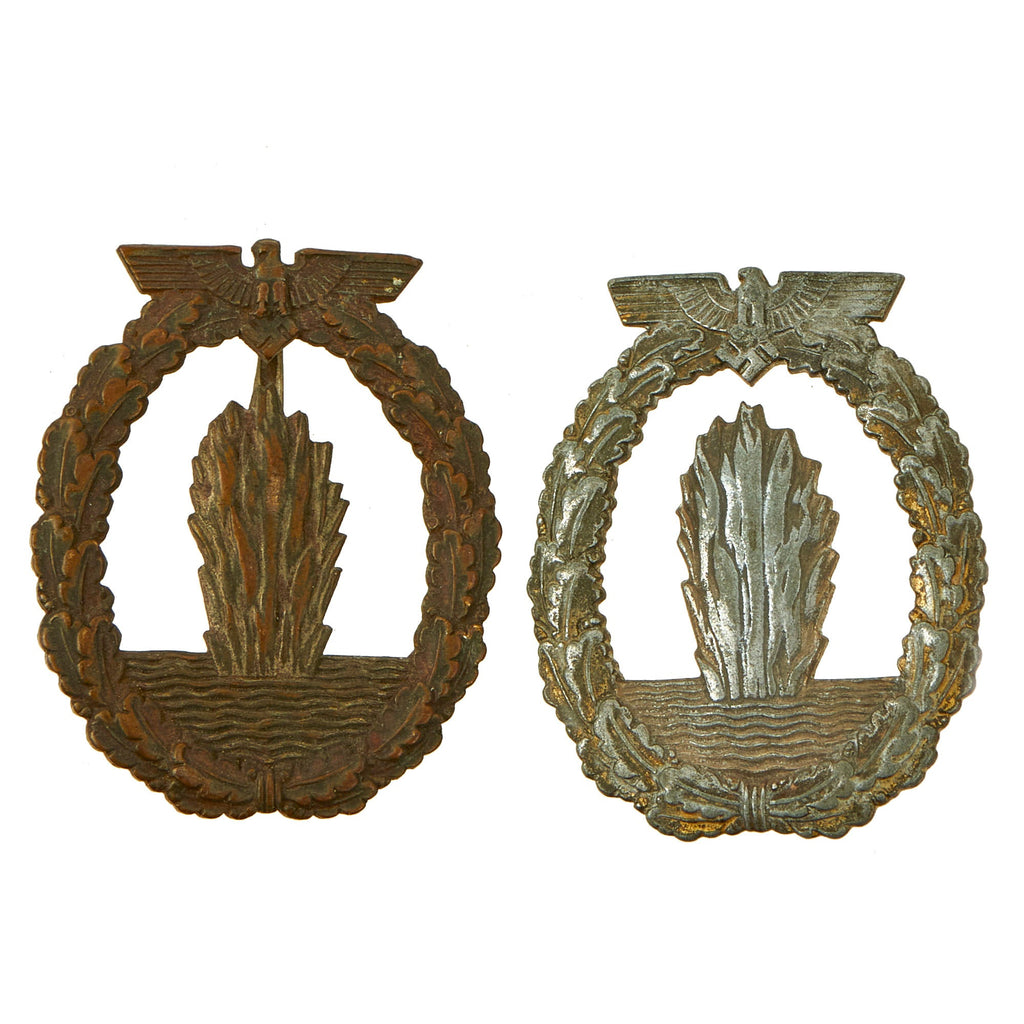 Original German WWII Pair of Kriegsmarine Minesweeper War Badges - One Intact & One Damaged Original Items