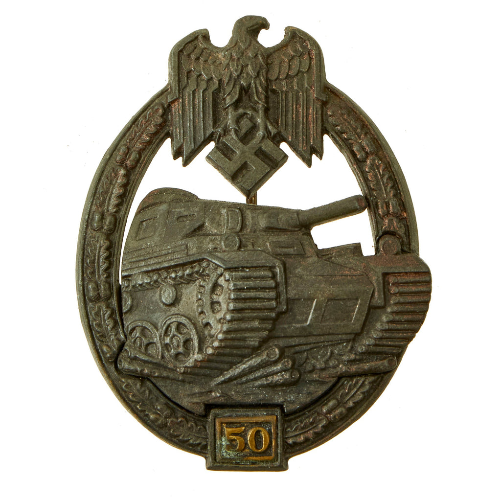 Original German WWII Special Grade 50 Action Bronze Panzer Assault Tank Badge by Gustav Brehmer of Makneukirchen Original Items