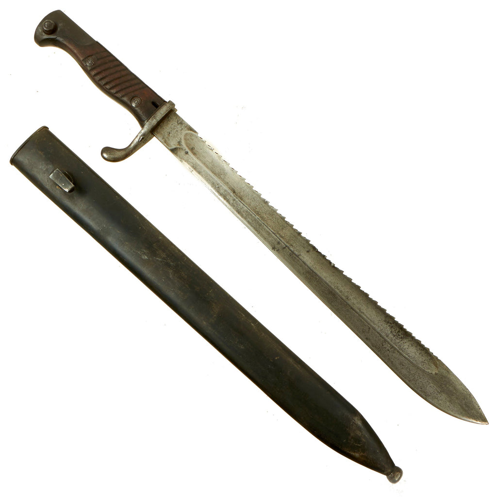 Original German WWI M1898/05 n/A Butcher Sawback Bayonet by DEMAG with Scabbard - dated 1915 Original Items