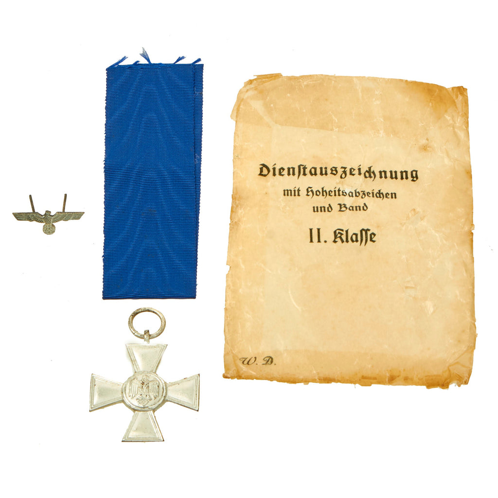 Original Unissued German WWII Wehrmacht 2nd Class 18 Year Long Service Award with Ribbon, Pin, & Packet Original Items