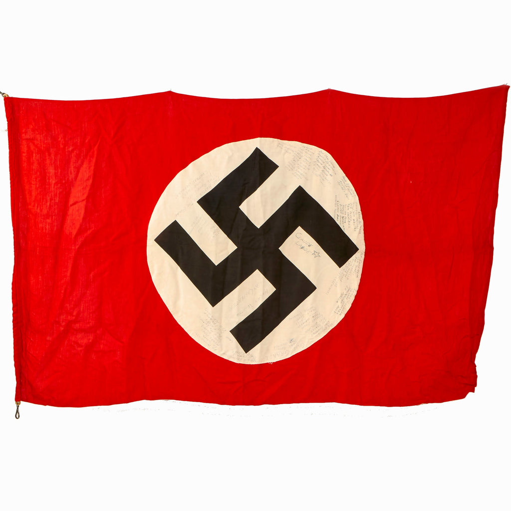 Original German WWII Army Camp Flag Captured and Signed by Members of U.S. Army VII Corps - 39" x 69" Original Items