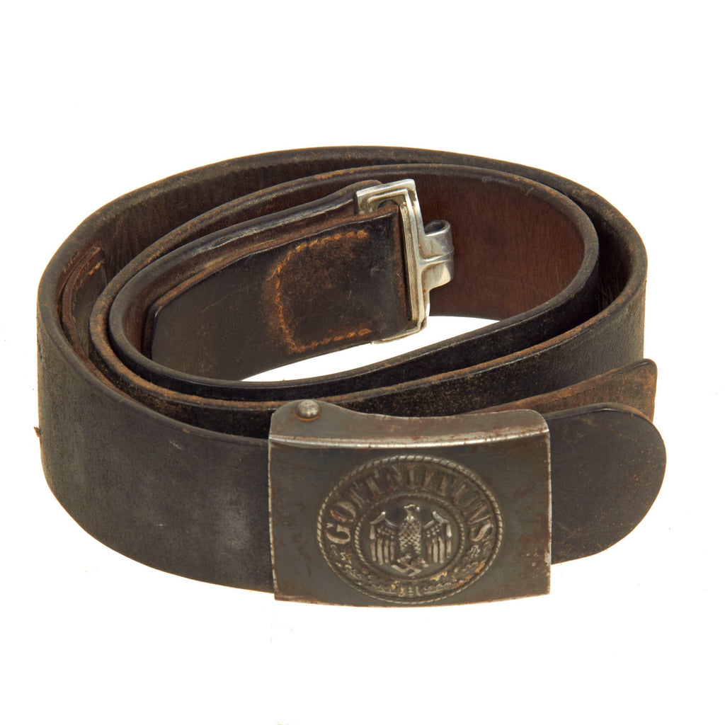 Original German WWII Kriegsmarine Coastal Artillery EM/NCO Leather Belt with Steel Buckle Original Items
