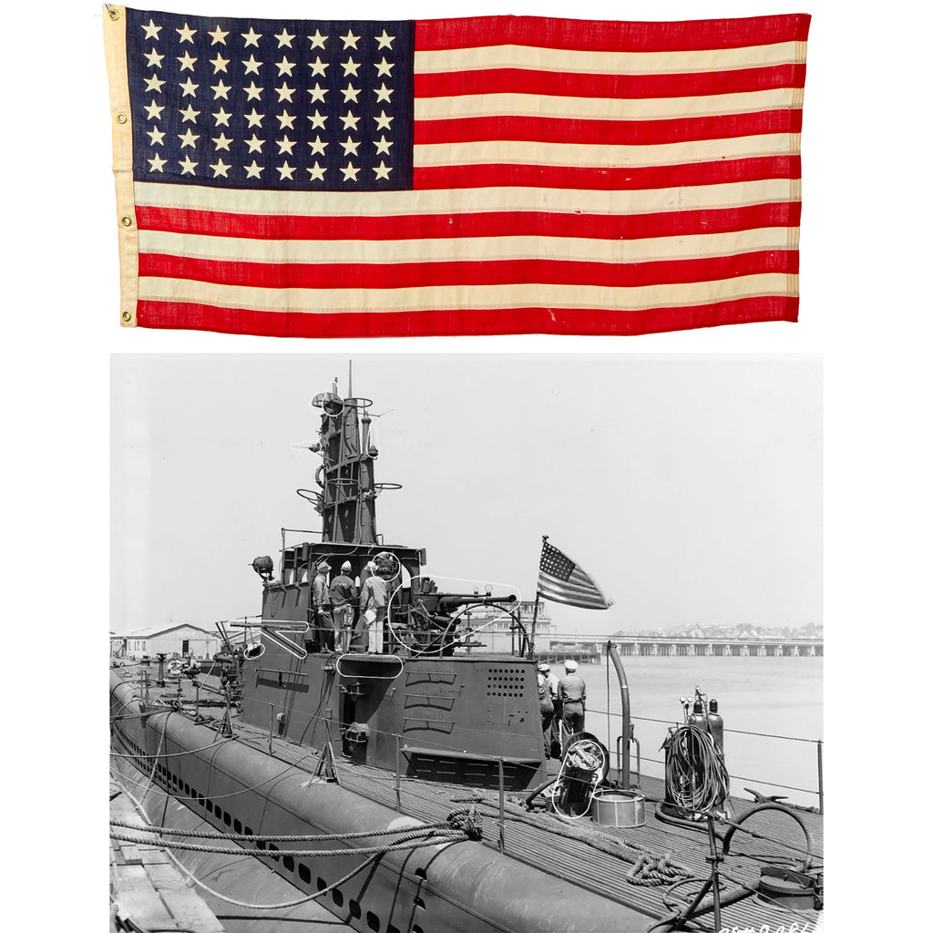 Original U.S. WWII “Ensign No. 11 Mare Island Nov. 1940” Keel Laying Ceremony 48 Star Flag With Deep Dive Certificate Attribute to the Submarine USS Silversides - From The Dr. Clarence R. Rungee Memorial Collection Original Items