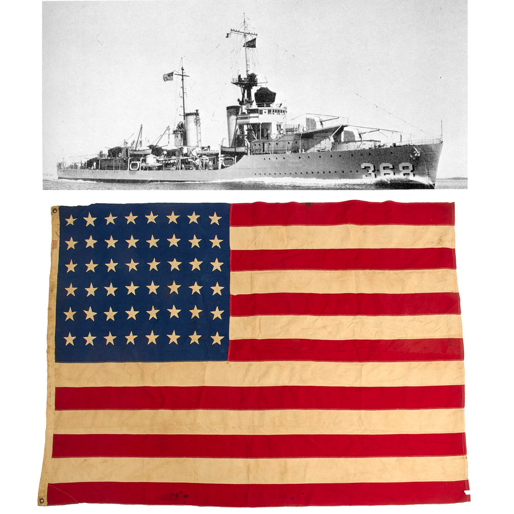Original U.S. WWII 48 Star Naval Ensign Flown From The USS Flusser (DD-368), As Sold By Heritage Auctions - From The Dr. Clarence R. Rungee Memorial Collection Original Items