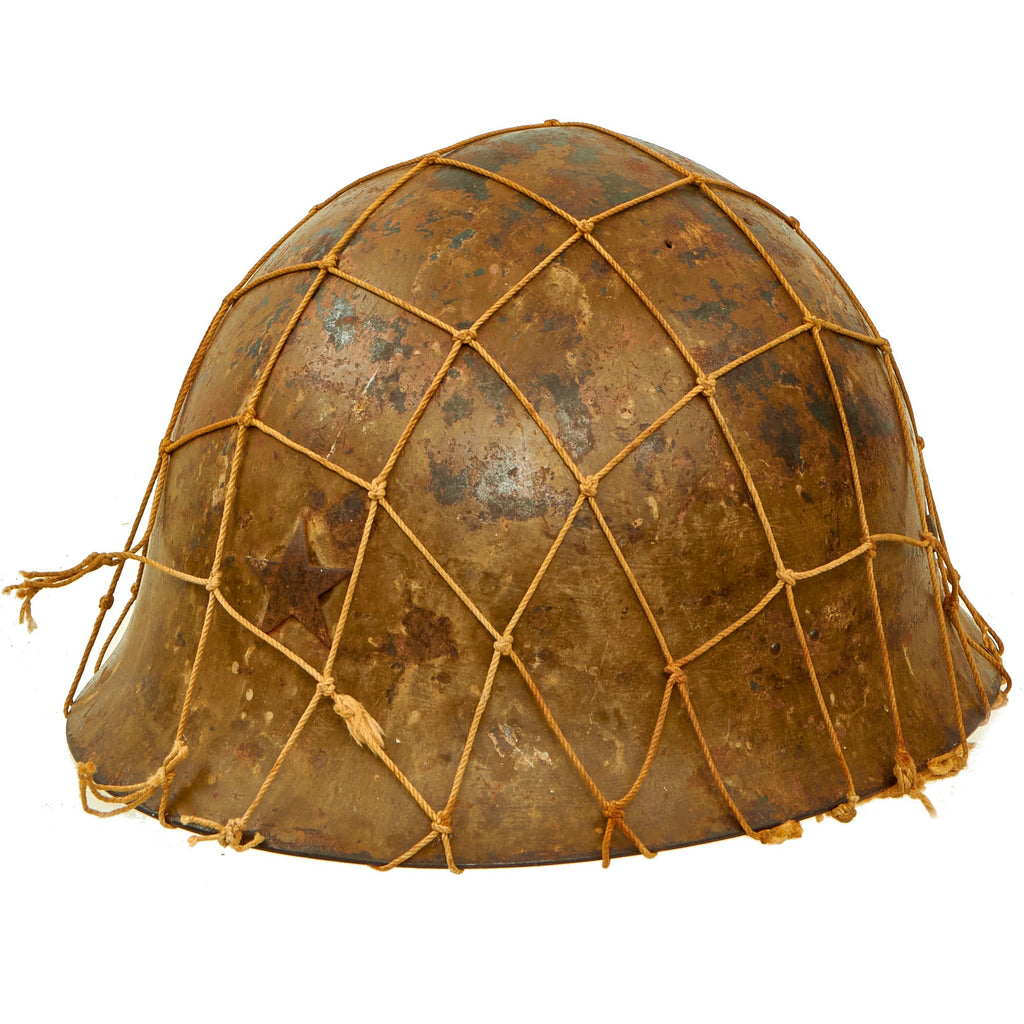 Original Japanese WWII Army Netted Type 92 Tetsubo Combat Helmet with Liner and Chinstrap Original Items