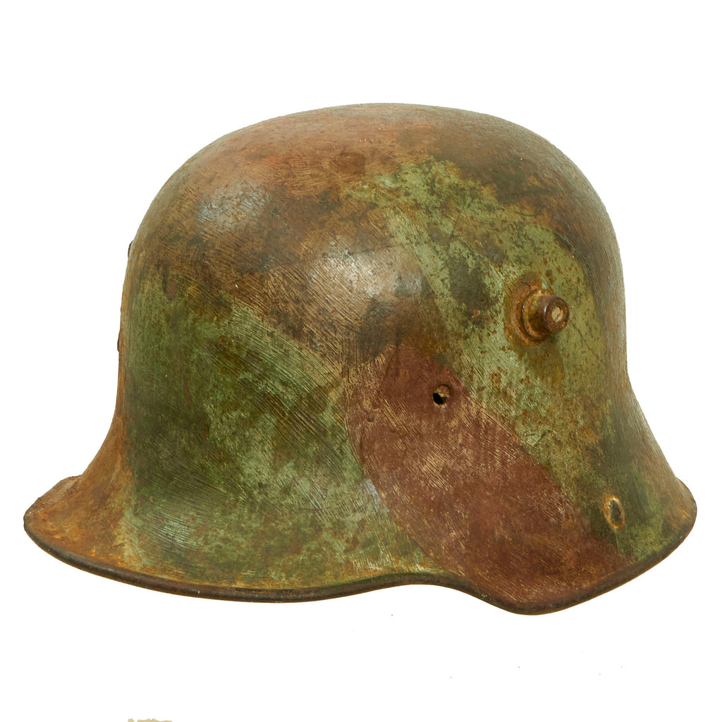Original Imperial German WWI M16 Stahlhelm Helmet with Panel Camouflage Paint - marked B.F.64. Original Items