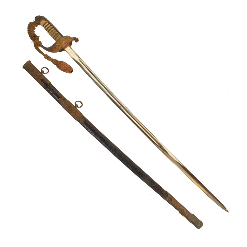 Original Japanese WWII Navy Officer Model 1883 Kyu-Gunto Sword with Knot and Leather Parade Scabbard Original Items