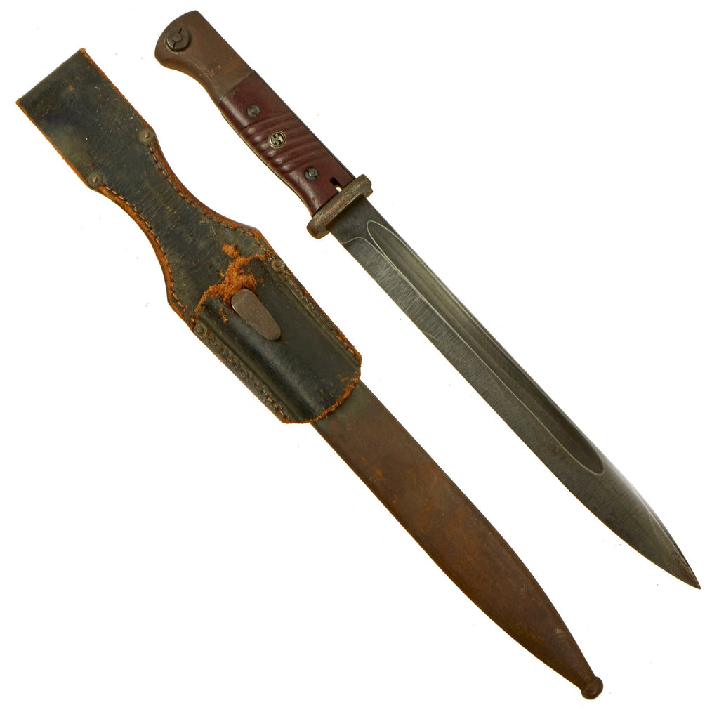 Original German WWII 98k 1944 dated Bayonet by Carl Eickhorn with Inlaid SS Insignia, Scabbard & Frog - Matching Serial 6136x Original Items