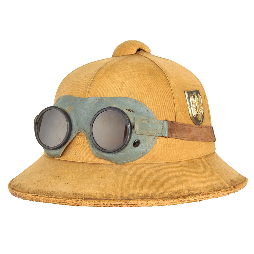 Original German WWII 1941 Dated First Model DAK Afrikakorps Sun Helmet by ORL with Ultrasin Goggles - size 57 Original Items