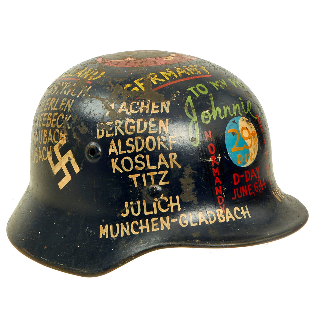 DRAFT USGI D-DAY CAPTURED SOUVENIR GERMAN WWII HELMET - Q64 Original Items