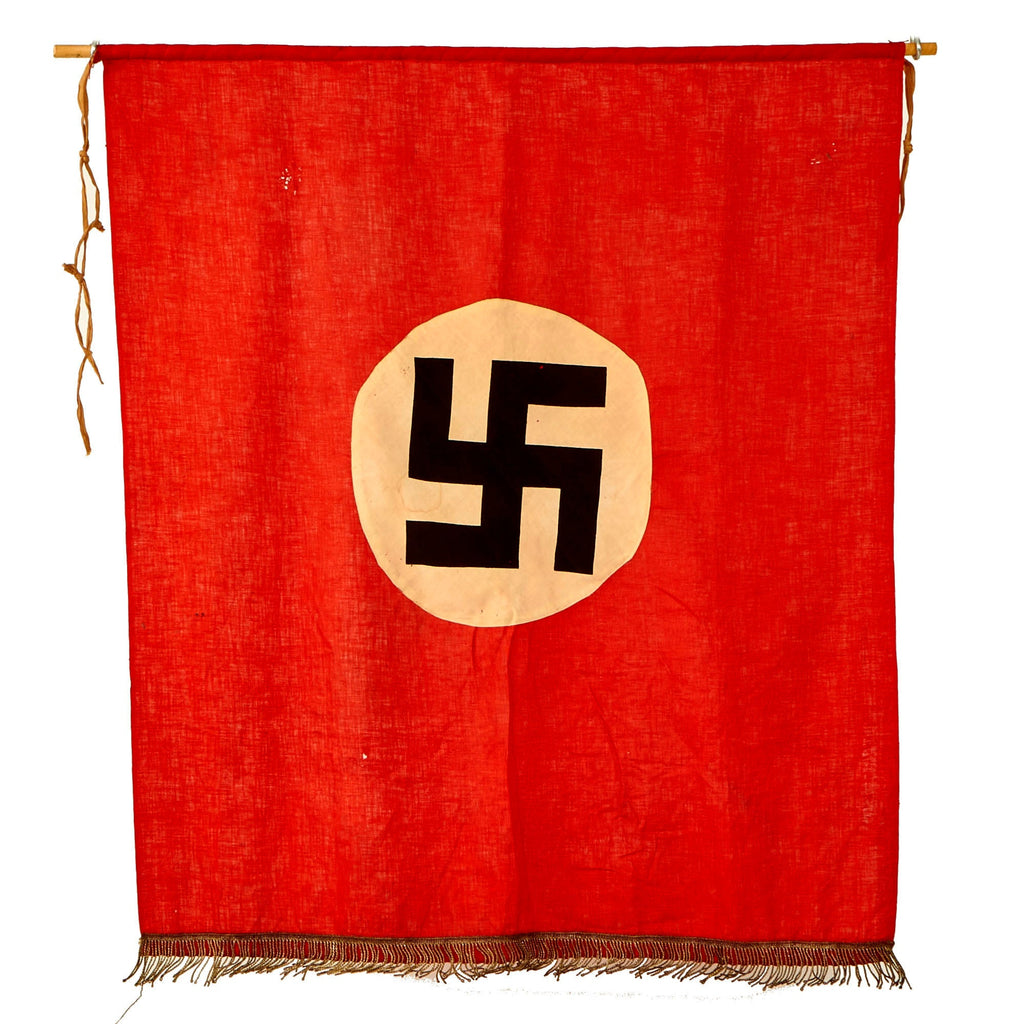 Original German WWII NSDAP National Socialist Party Fringed Podium Banner on Pole - 34" x 31" Original Items
