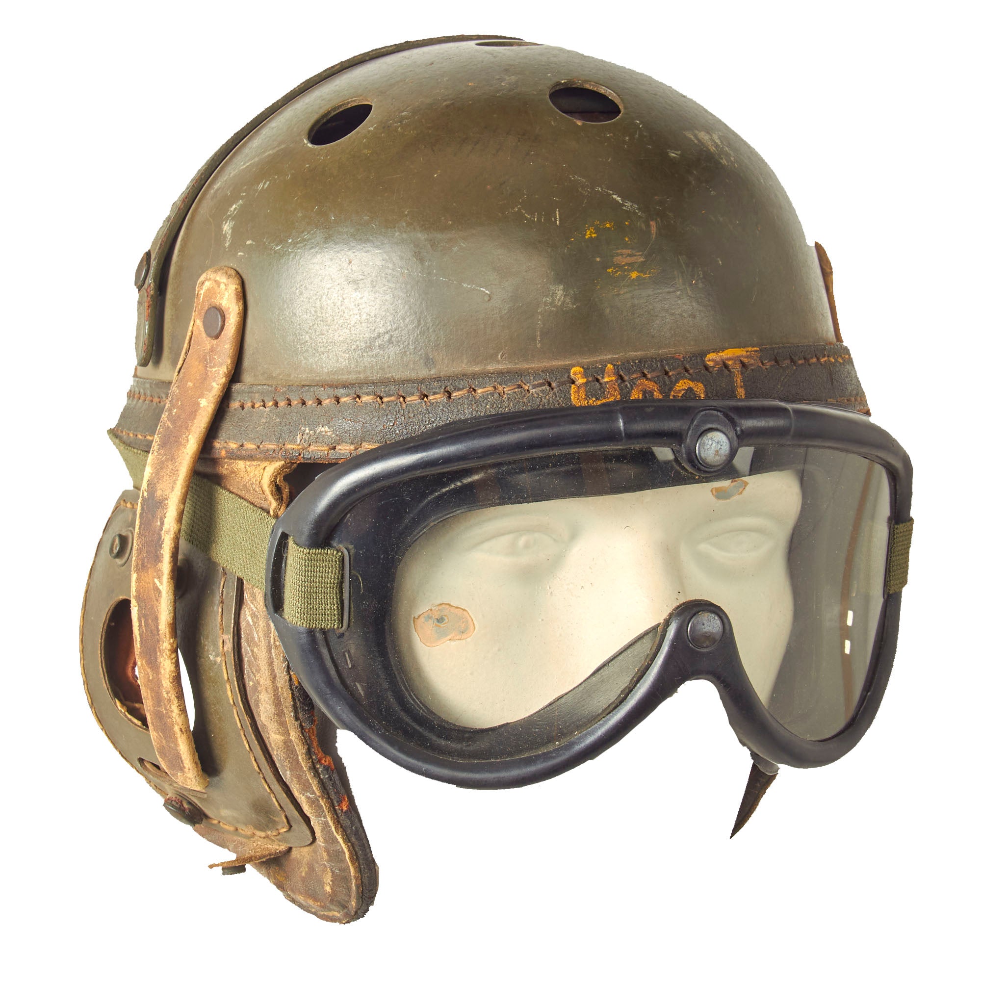 ww2 tanker goggles Original U.S. WWII Service Worn M38 Tanker Helmet with M1944 Goggles – International Military Antiques