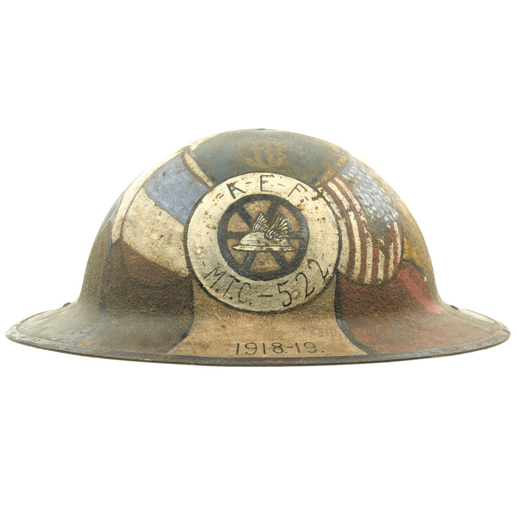 Original U.S. WWI M1917 Camouflage AEF 522nd Motor Transport Corps Helmet Original Items