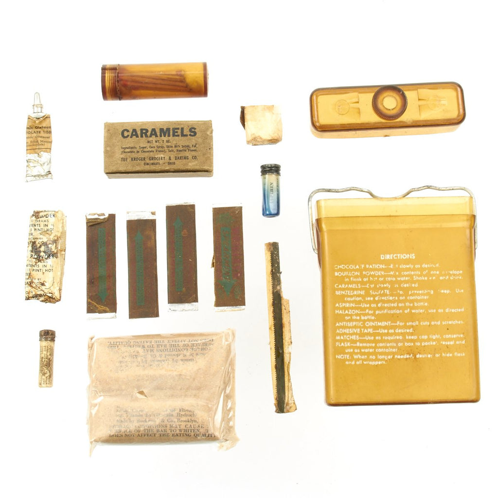 Original U.S. WWII Army Air Corps Survival Kit Flask with Contents - Unissued Original Items