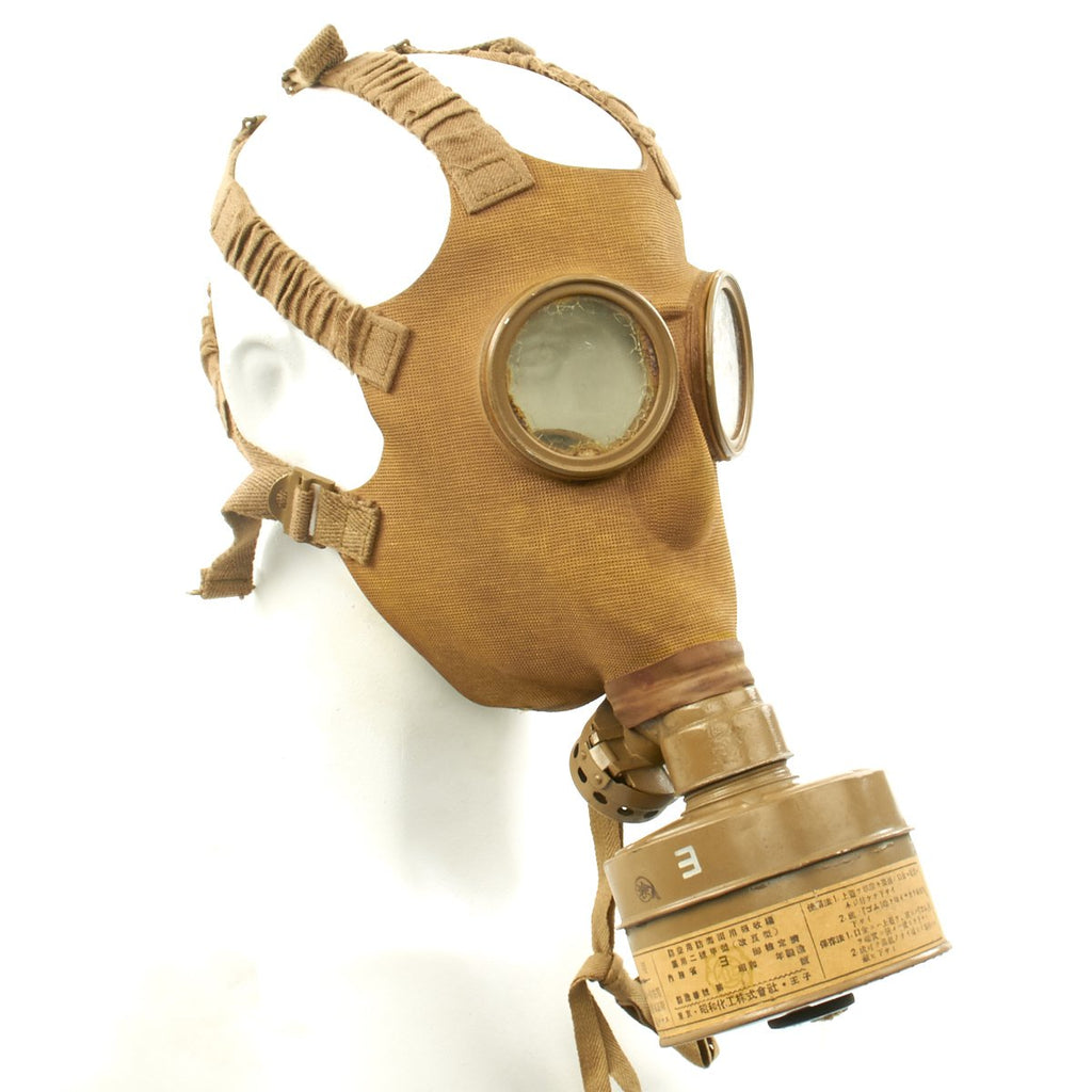 Original Japanese WWII Gas Mask with Filter and Paper Label Original Items