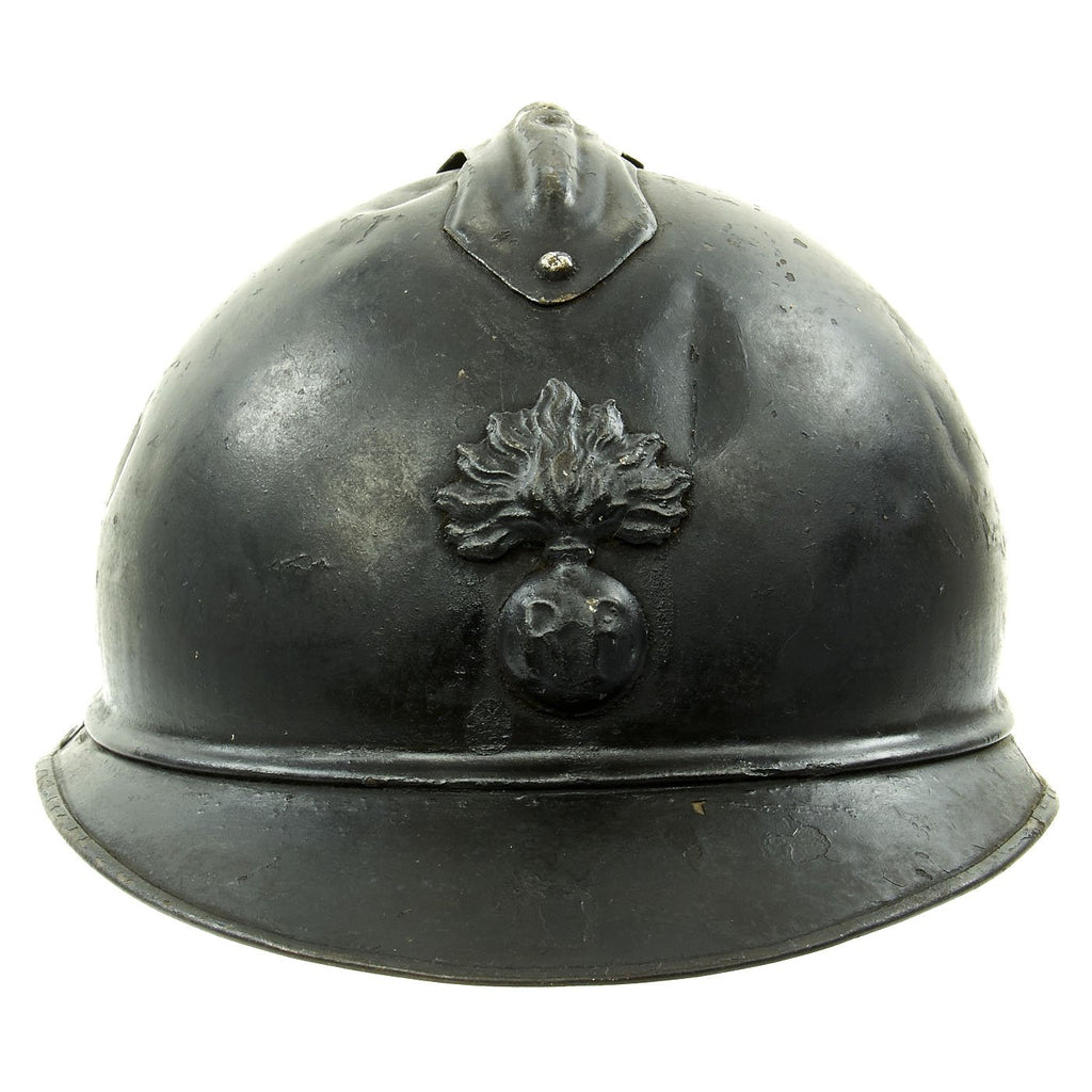 Original French WWI Model 1915 Adrian Helmet with RF Badge Original Items