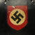 Original German WWII M34 Square Dip Aluminum Fire Police Helmet with Double Decals - Feuerwehr Helmet Original Items