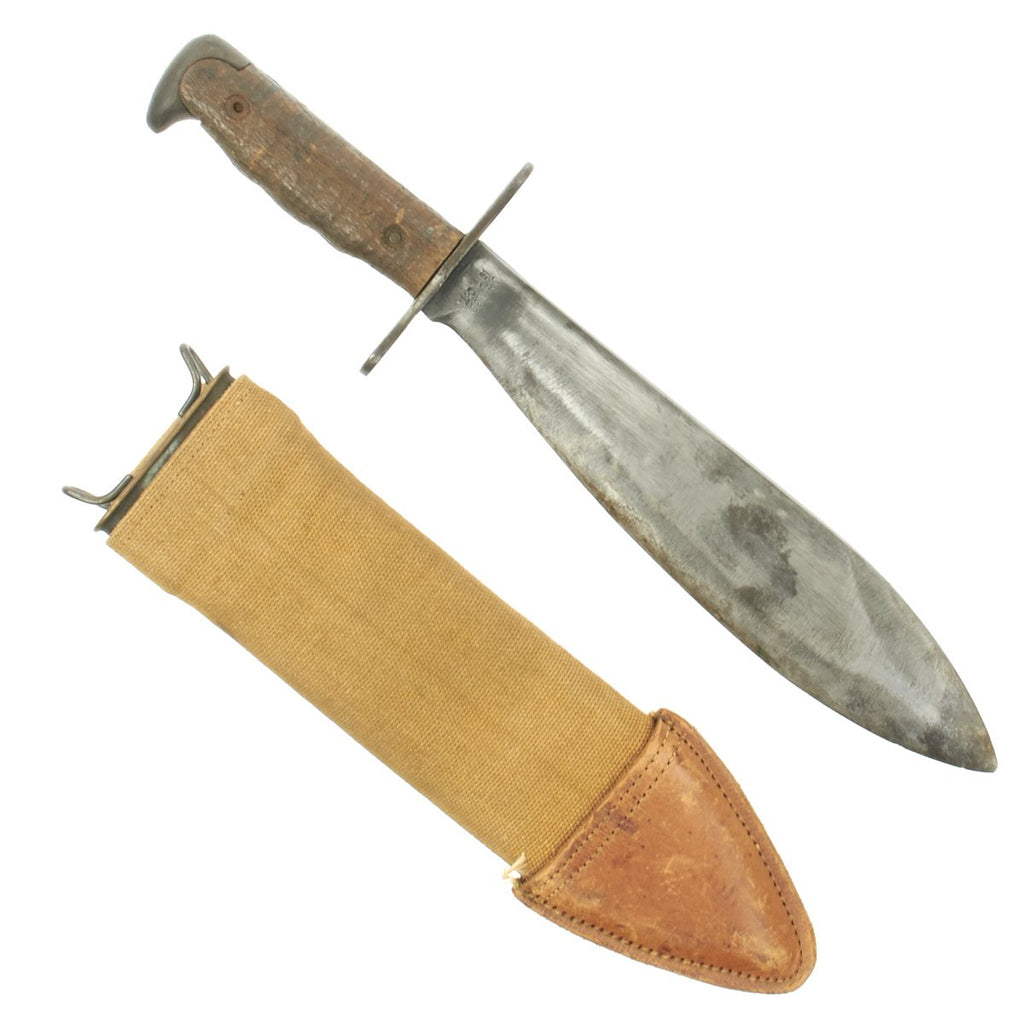 Original U.S. WWI Model 1917 Bolo Knife with Canvas Scabbard by Plumb, St. Louis - Both Dated 1918 Original Items