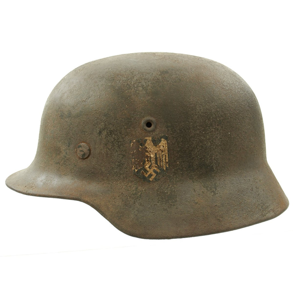 Original German WWII Army Heer M40 Single Decal Helmet with Complete Liner - Marked NS66 Original Items