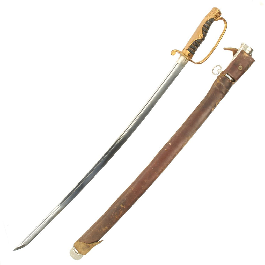 Original Japanese WWII High-quality Army Officer Kyu-Gunto Sword with Nickel Plated Scabbard and Leather Cover Original Items