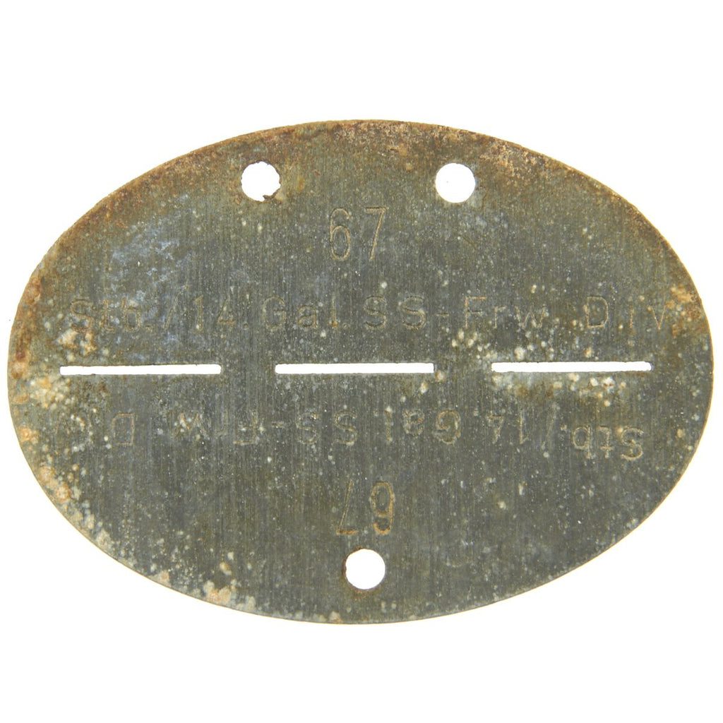 Original German WWII SS Identity Disc Dog Tag - 14th Waffen Grenadier 1st SS Galician Division - No. 67 Original Items