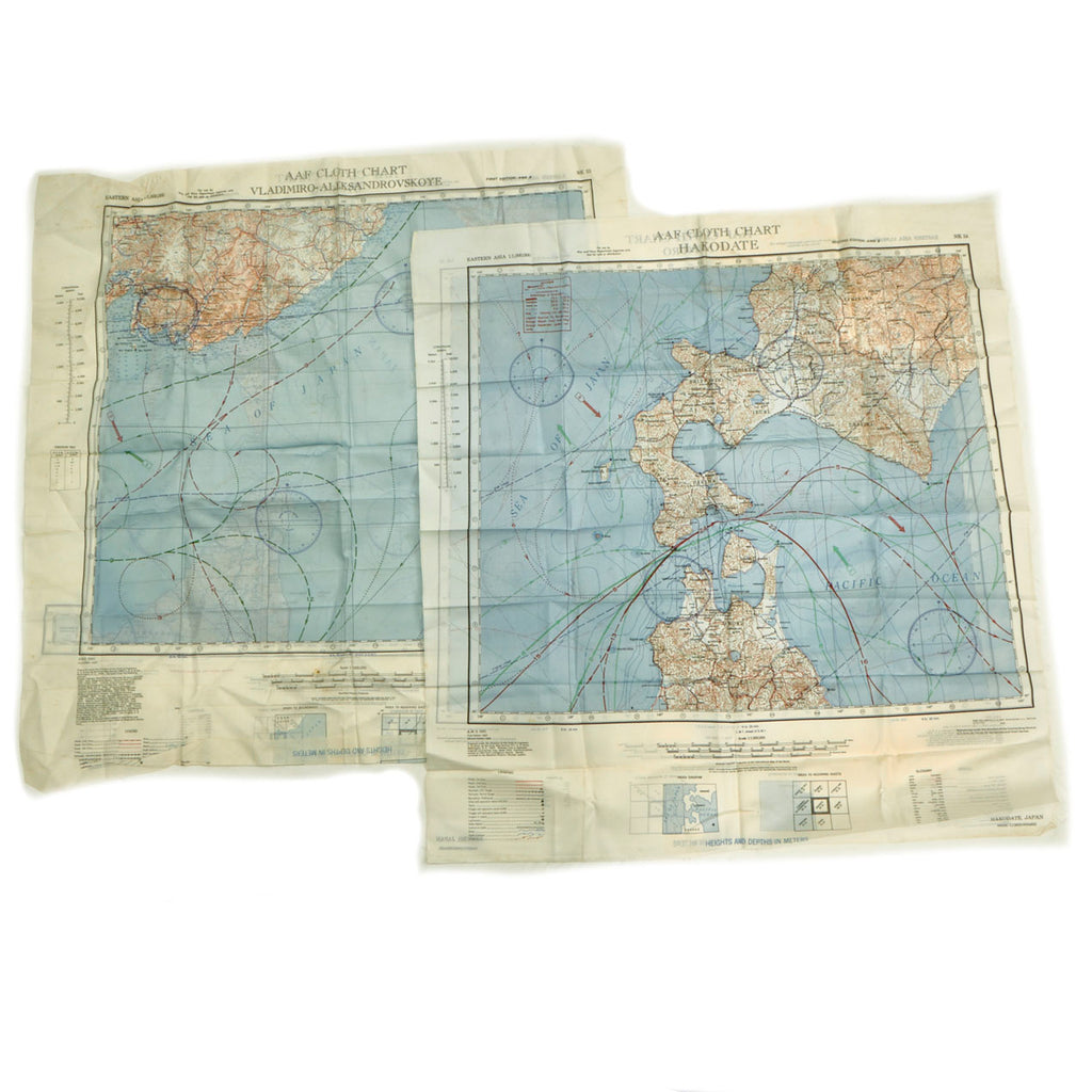 Original U.S. WWII Eastern Asia Escape and Evasion “Silk” Map Lot Dated 1943 - 2 Items Original Items