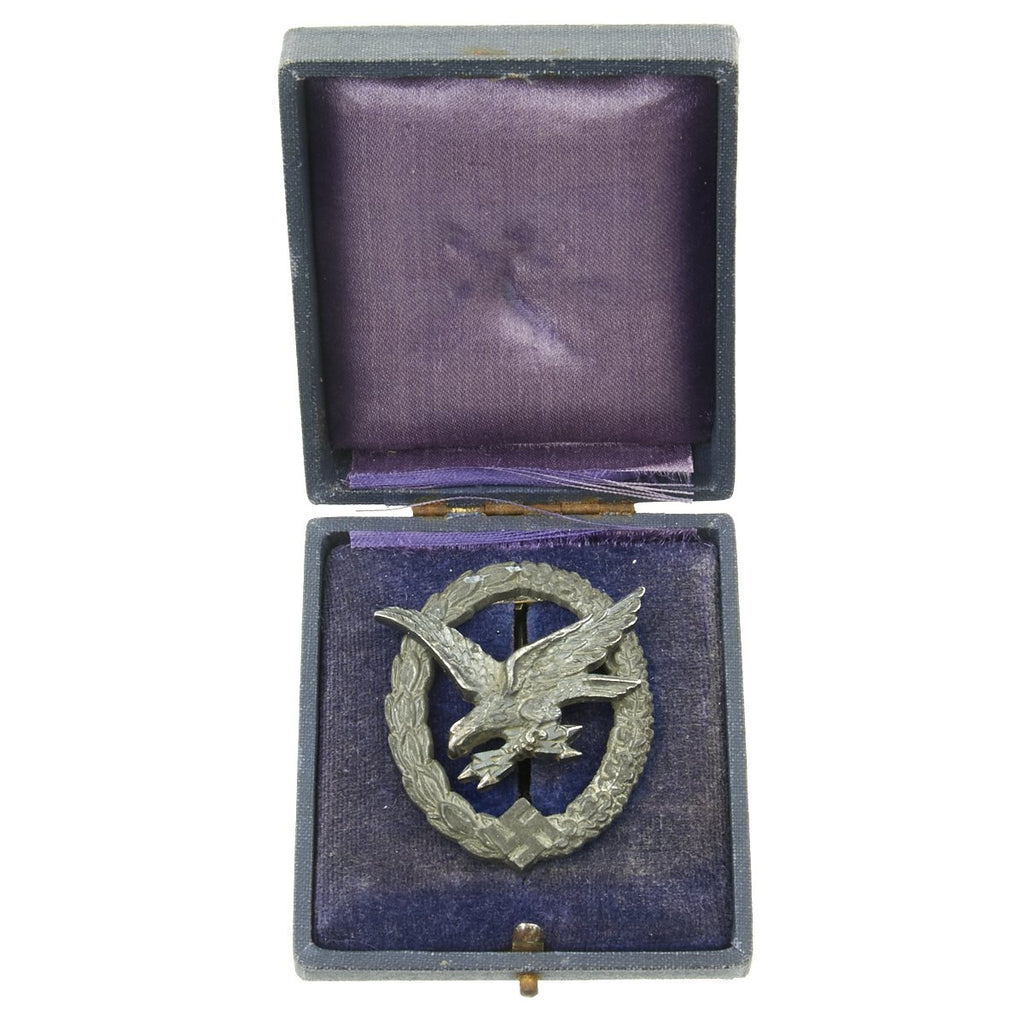 Original German WWII Luftwaffe Air Gunner Badge with Lightning Bolts by Wilhelm Deumer in Case Original Items