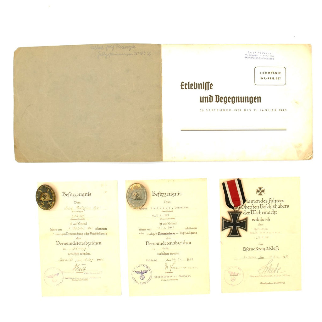 Original German WWII Infantry Regiment 287 Named Medal Grouping with Award Documents Original Items