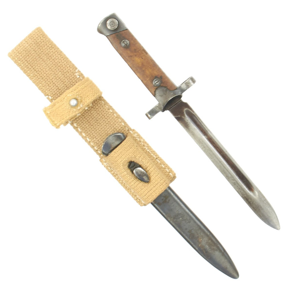 Original Italian WWII M1938 Mannlicher Carcano Rifle Converted Fixed Blade Bayonet with Scabbard and Frog Original Items