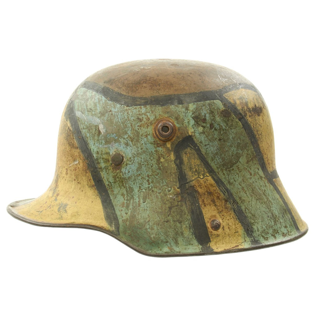 Original German WWI M16 Helmet with Original Camouflage Paint Original Items