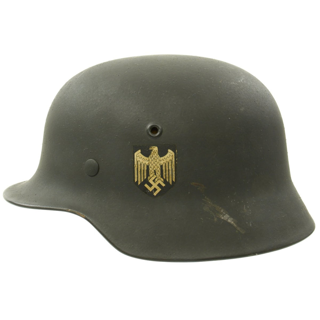 Original German WWII Army Heer M40 Single Decal Helmet with Liner in Excellent Condition - ET64 Original Items
