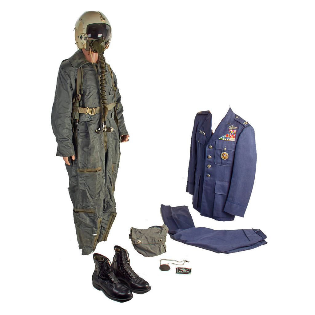 Original U.S. Korean War / Vietnam War Named Pilot’s Uniform Grouping Featuring Flight Suit and HBU-2A/P Flight Helmet - Lt. Col. William Evans Original Items
