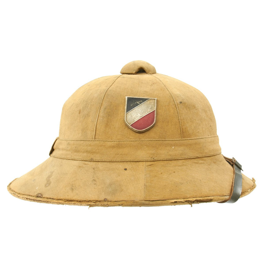 Original German WWII First Model DAK Afrikakorps Sun Helmet with Badges and Maker Marking - Size 57 Original Items