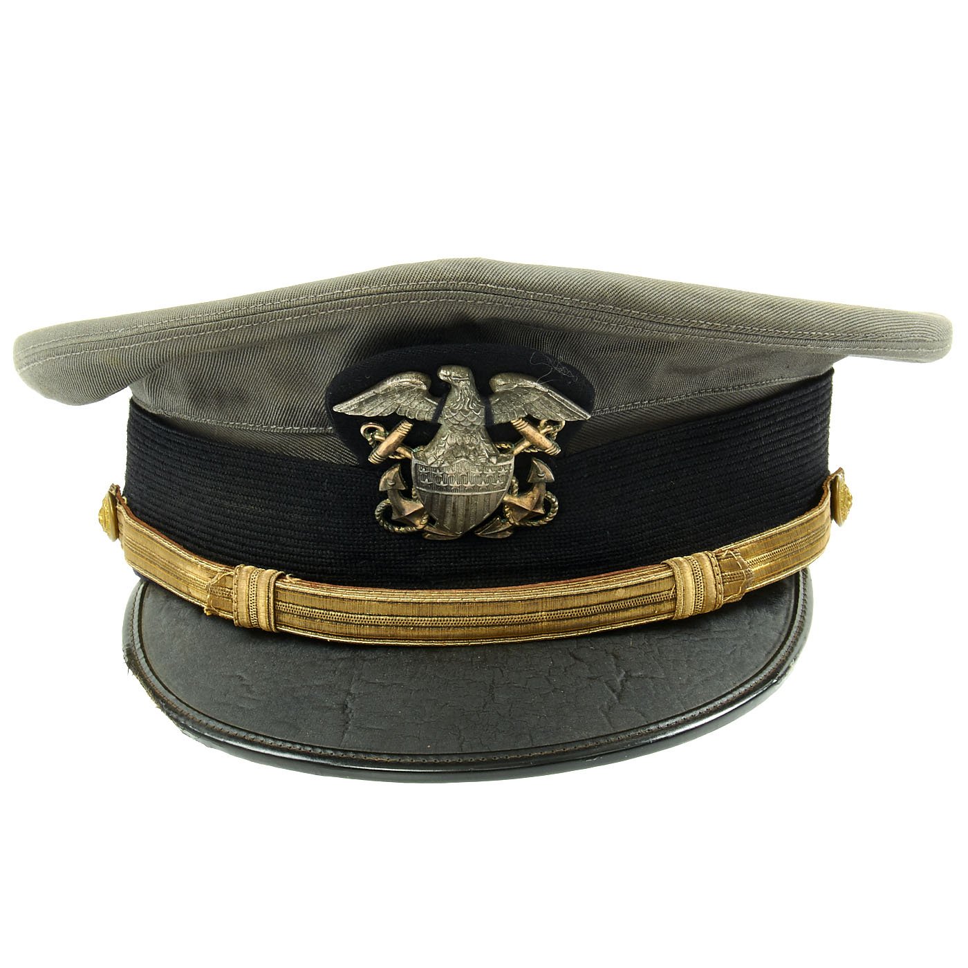 Original WWII Naval Officer Gray Combination Visor Cap by Lewis Tailors size 3/4