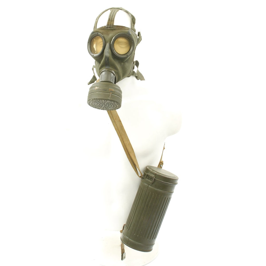 Original German WWII Named M30 1st Model Gas Mask with Filter and Can - Dated 1937 / 38 / 40 Original Items