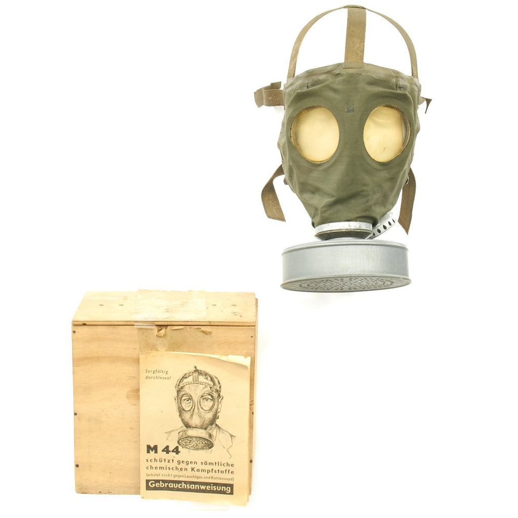 Original German WWII M44 Civilian Issue Gas Mask in Size 2 with Filter and Box - Volksgasmaske Original Items