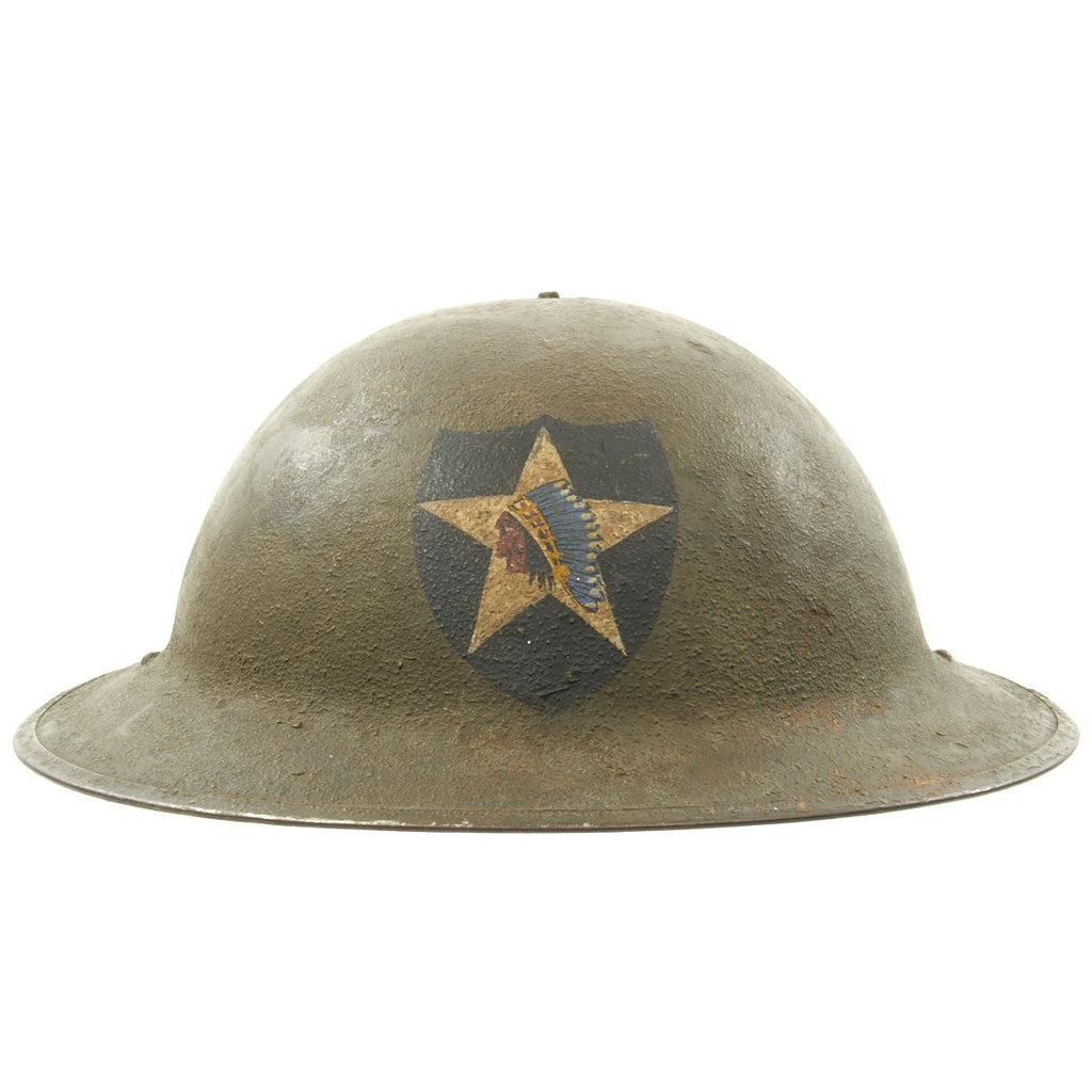 Original U.S. WWI M1917 2nd Infantry Division Doughboy Helmet with Textured Paint - Indianhead Division Original Items