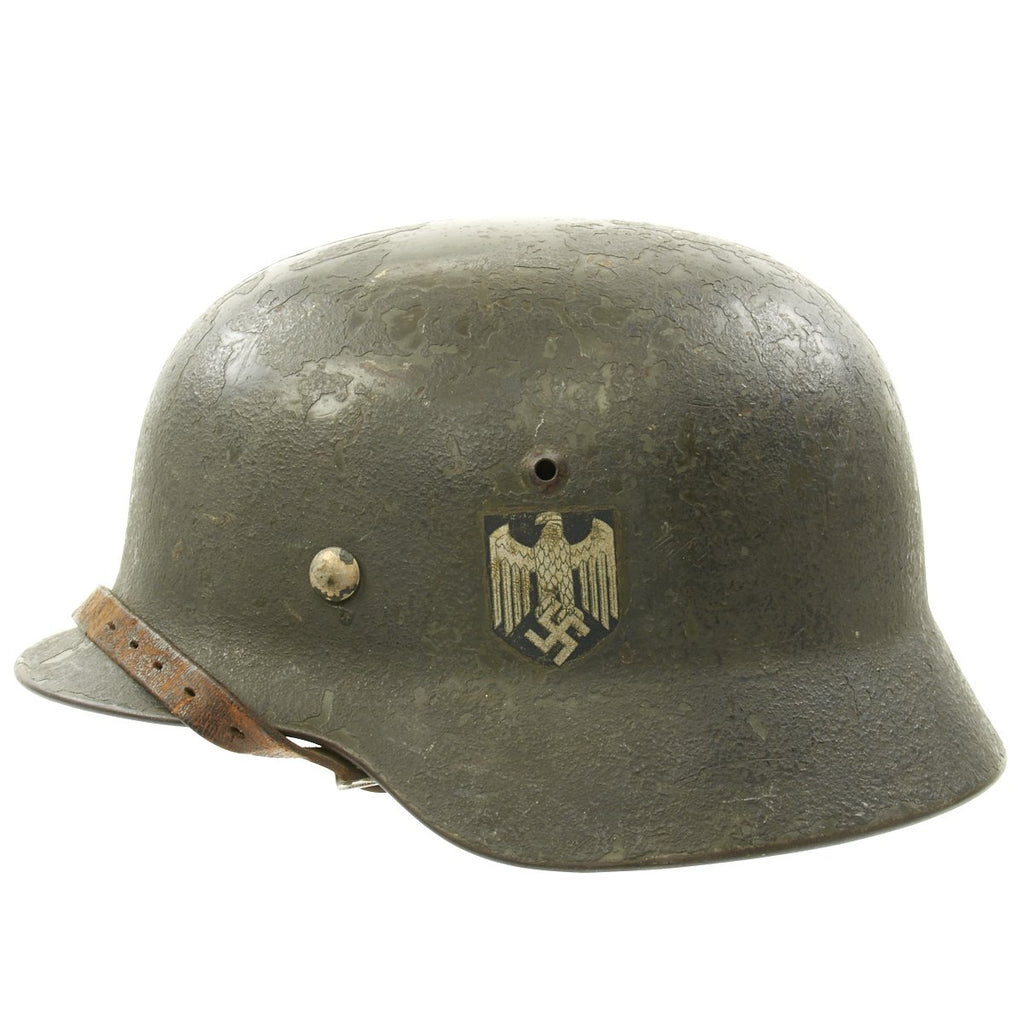 Original German WWII Named Army Heer M35 Double Decal Named Steel Helmet with Textured Paint - ET66 Original Items