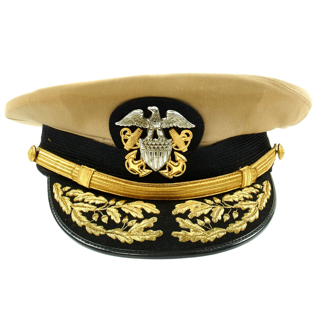 Original U.S. Vietnam War Navy Named Rear Admiral Tropical Khaki Peaked Visor Cap Original Items