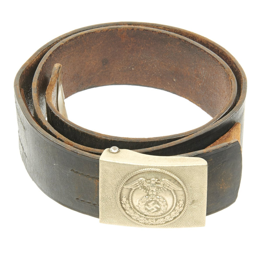 Original German WWII Early NSKK Motor School EM/NCO Belt with Pebbled Aluminum Buckle Original Items
