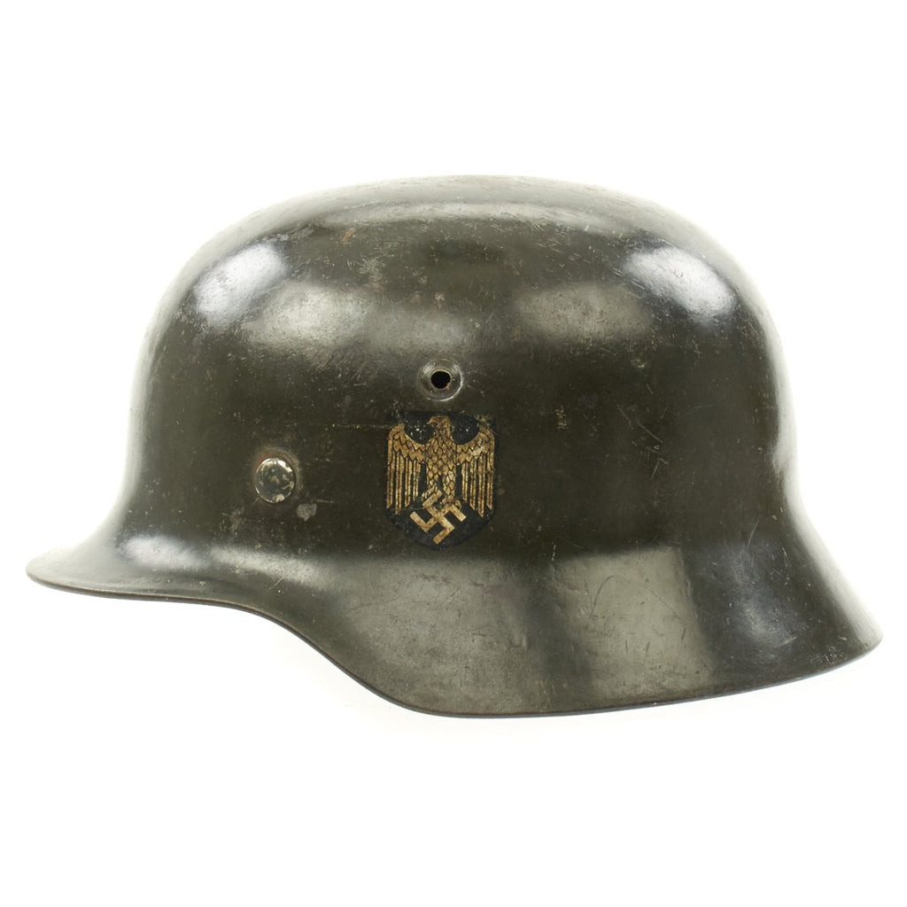 Original German WWII Army Heer M35 Double Decal Steel Helmet with Size 56 Liner - EF64 Original Items