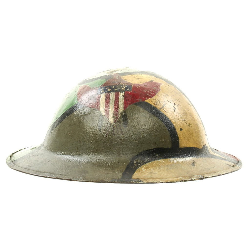 Original U.S. WWI A.E.F. Marked M1917 Doughboy Helmet with Original Camouflage Paint Original Items